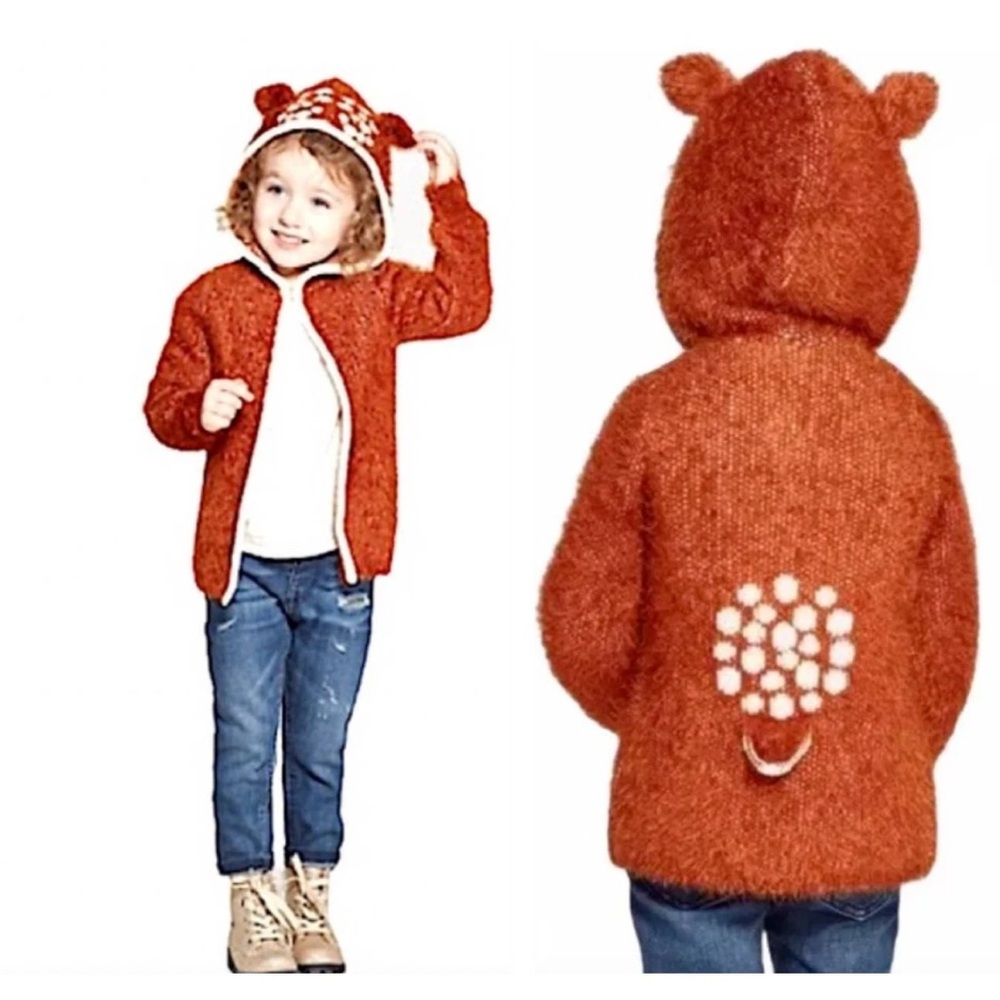 OshKosh B'gosh Rust Orange Fuzzy Hooded Cardigan with Ears